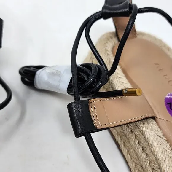 Aerosoles Fanie Lace Up Black Leather Flower Espadrilles Sandals Size 9.5 Black - Picture 9 of 14